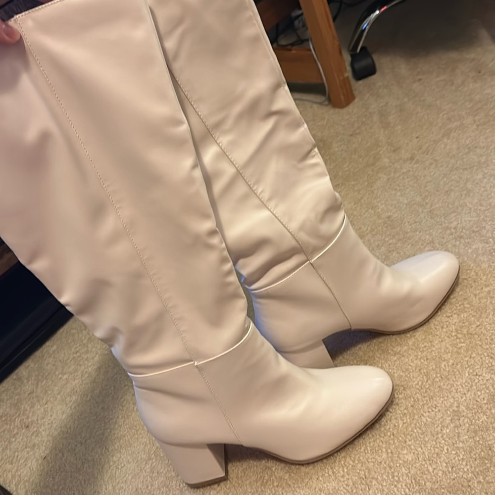 Cream Knee High Boots - Picture 2 of 5
